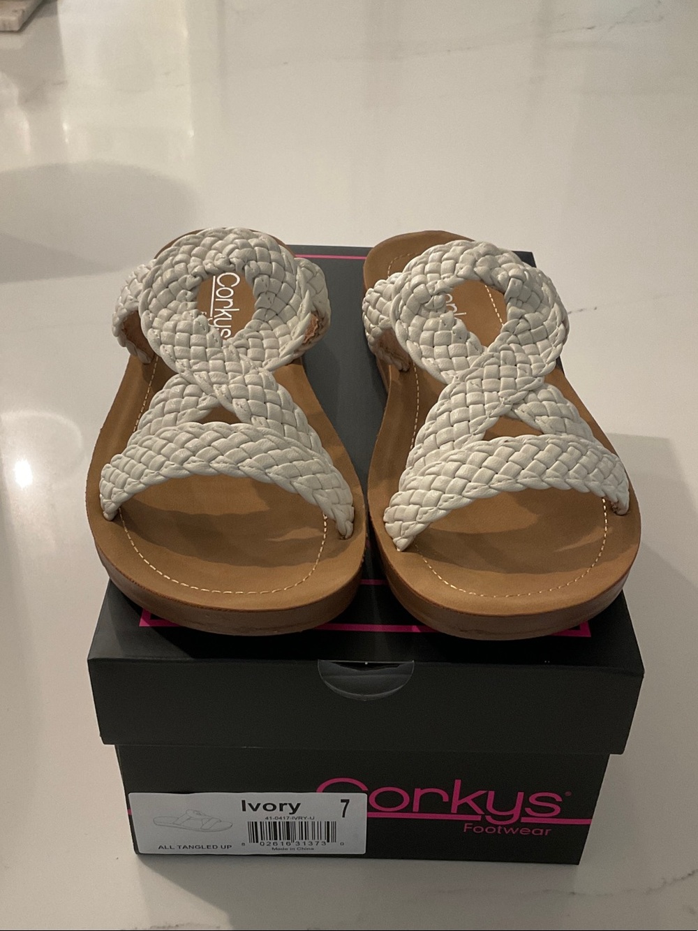 Corkys Ivory Braided Double-Strap Slide Sandals